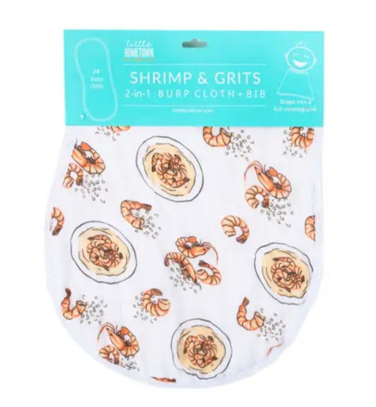 Shrimp & Grits 2-in-1 Burp Cloth and Bib