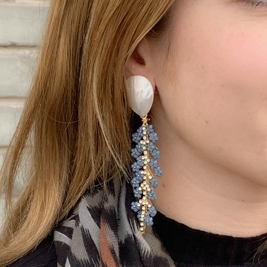 Pearl and Blue Flower Earrings
