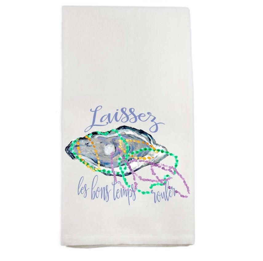 Mardi Gras Oyster and Beads Tea Towel